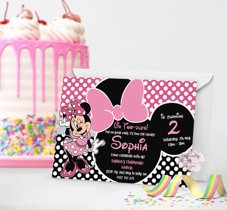 Minnie Mouse - Pink & Black Invitation