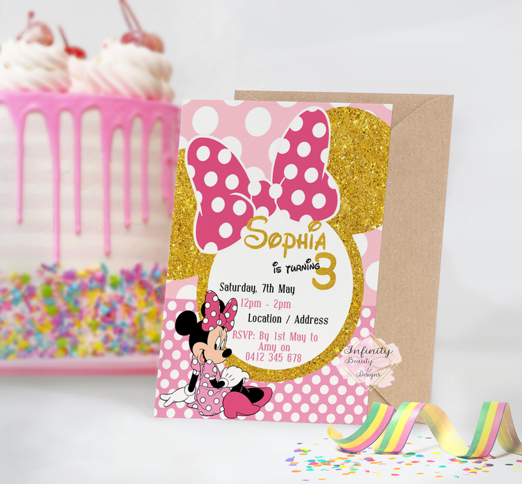 Minnie Mouse - Pink & Gold Invitation